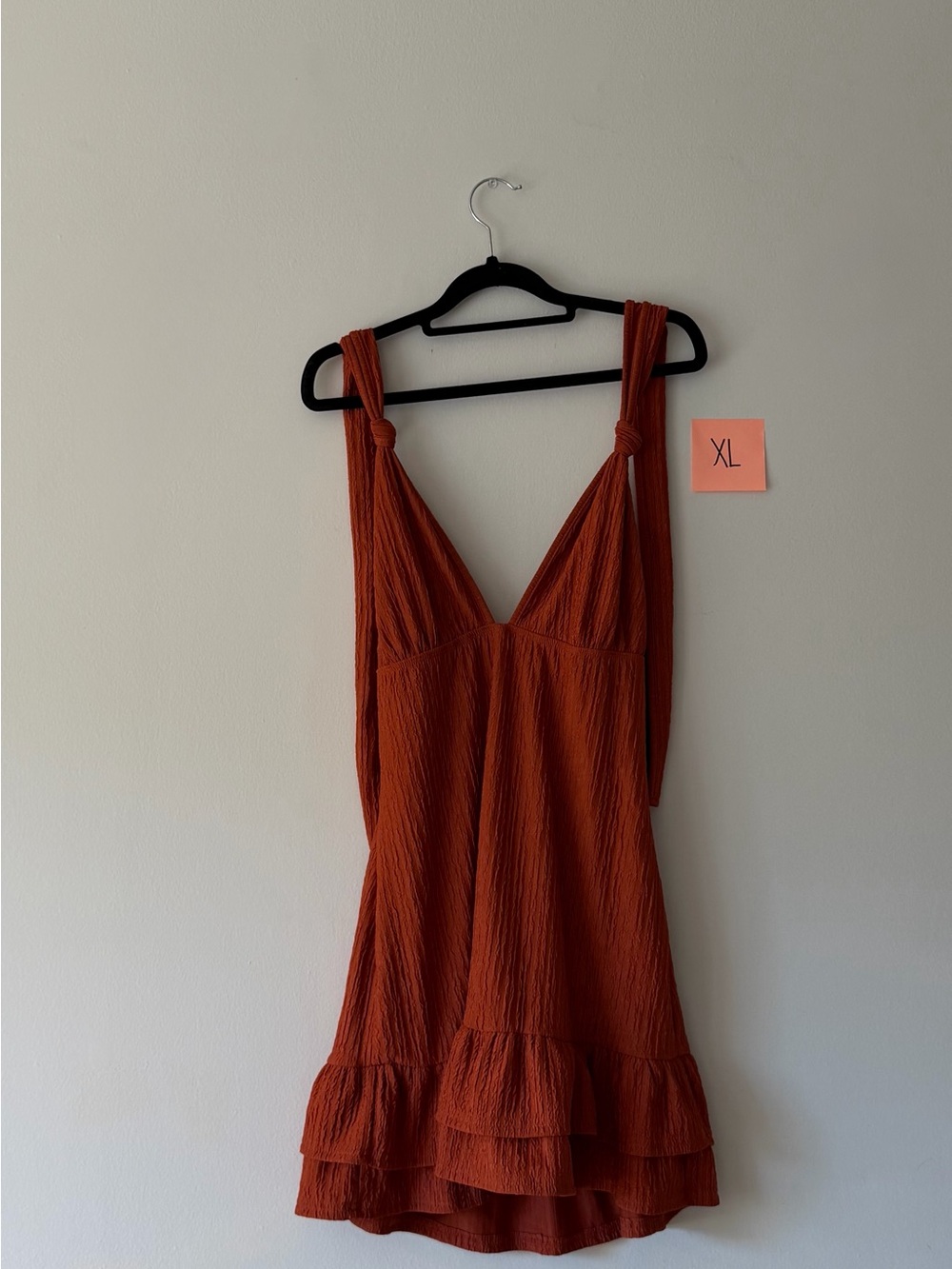 Rust Orange Tie-Shoulder V-Neck Mini Dress